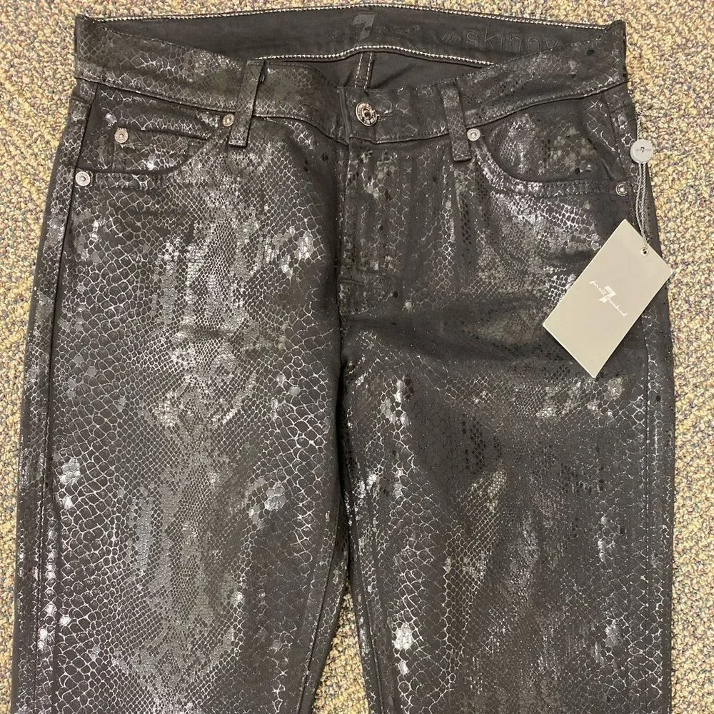 7 For All Mankind Gwenevere Ankle soft black Snake print skinny‎ jeans